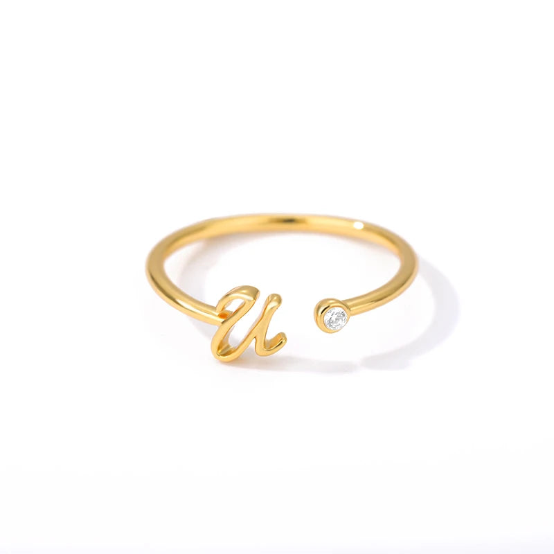 A-Z Initial Crystal Ring