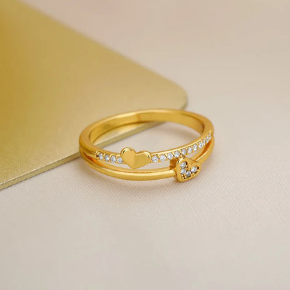 Heart-Shaped Double Layer Ring for Women