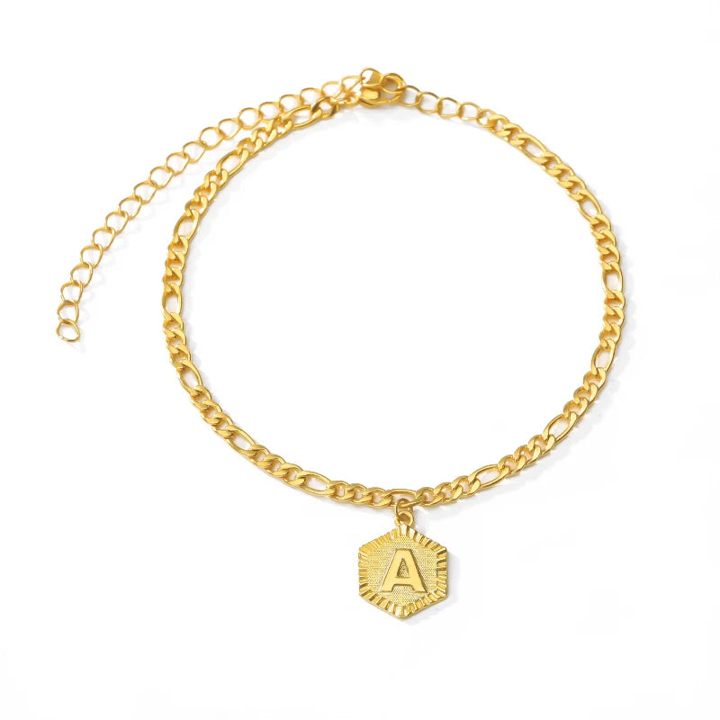 Hexagon Initial Anklet for Women