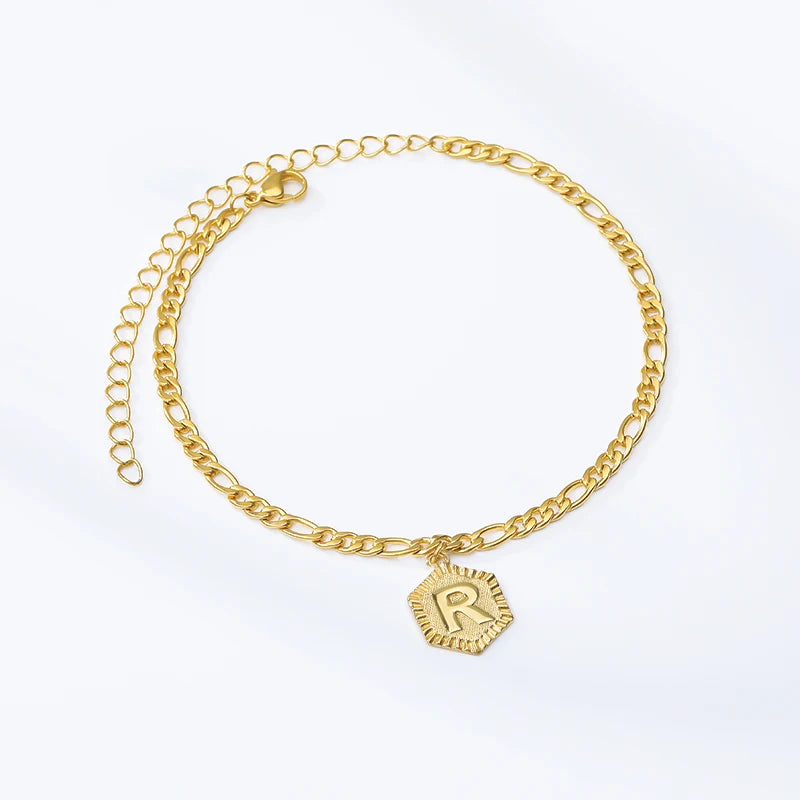 Hexagon Initial Anklet for Women