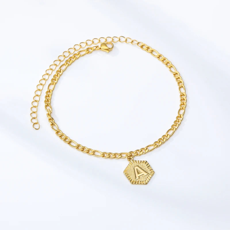 Hexagon Initial Anklet for Women