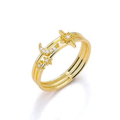 Sun, Moon & Star Zircon Ring for Women