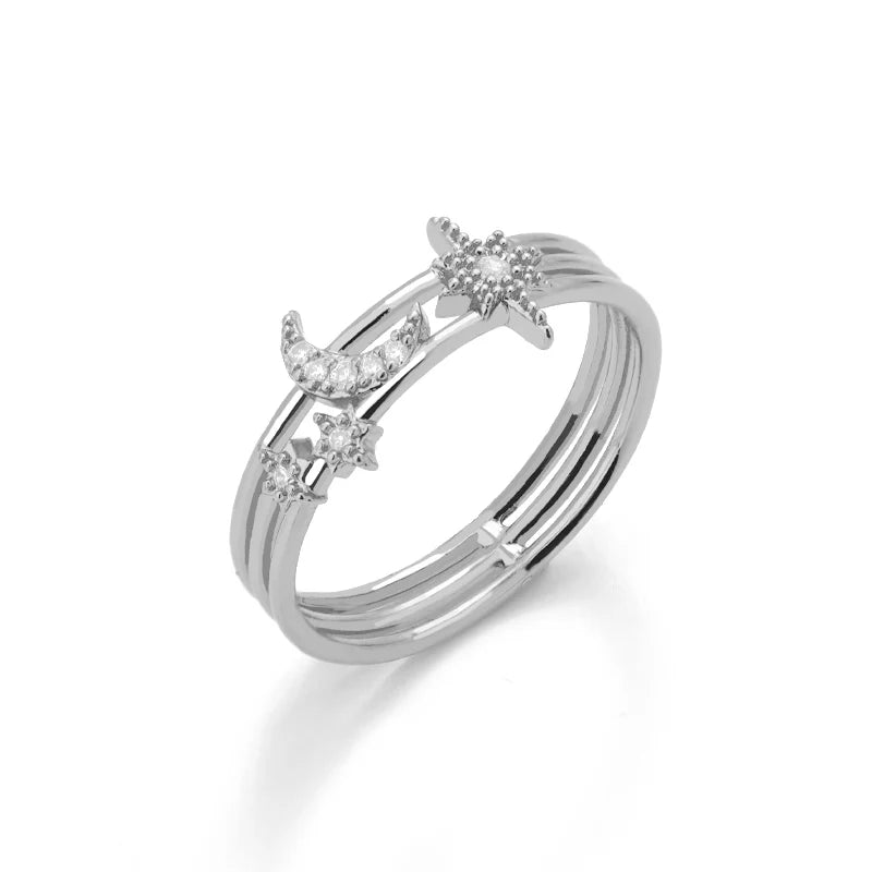 Sun, Moon & Star Zircon Ring for Women