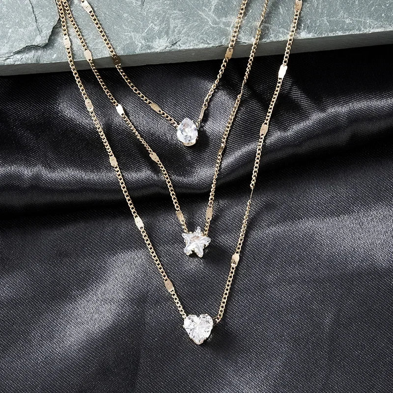 Heart & Star Crystal Pendant Necklace Set