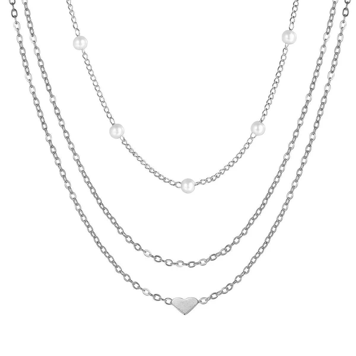 Elegant Pearl & Heart Pendant Double-Layer Necklace