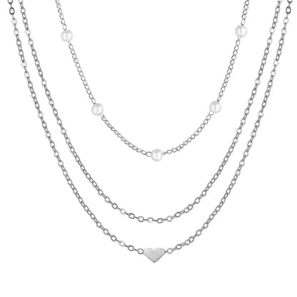 Elegant Pearl & Heart Pendant Double-Layer Necklace