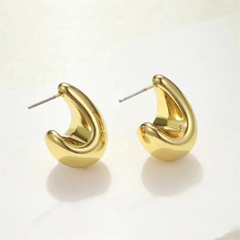 Vintage Gold Plated Teardrop Earrings – Chunky Dome Design for Women