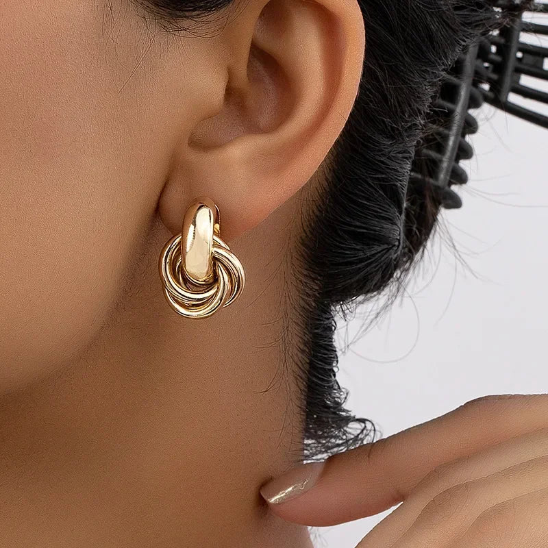 Fashionable Gold and Silver Knot Earrings – Shiny Plated Studs for Women