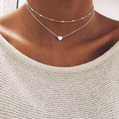 Elegant Pearl & Heart Pendant Double-Layer Necklace