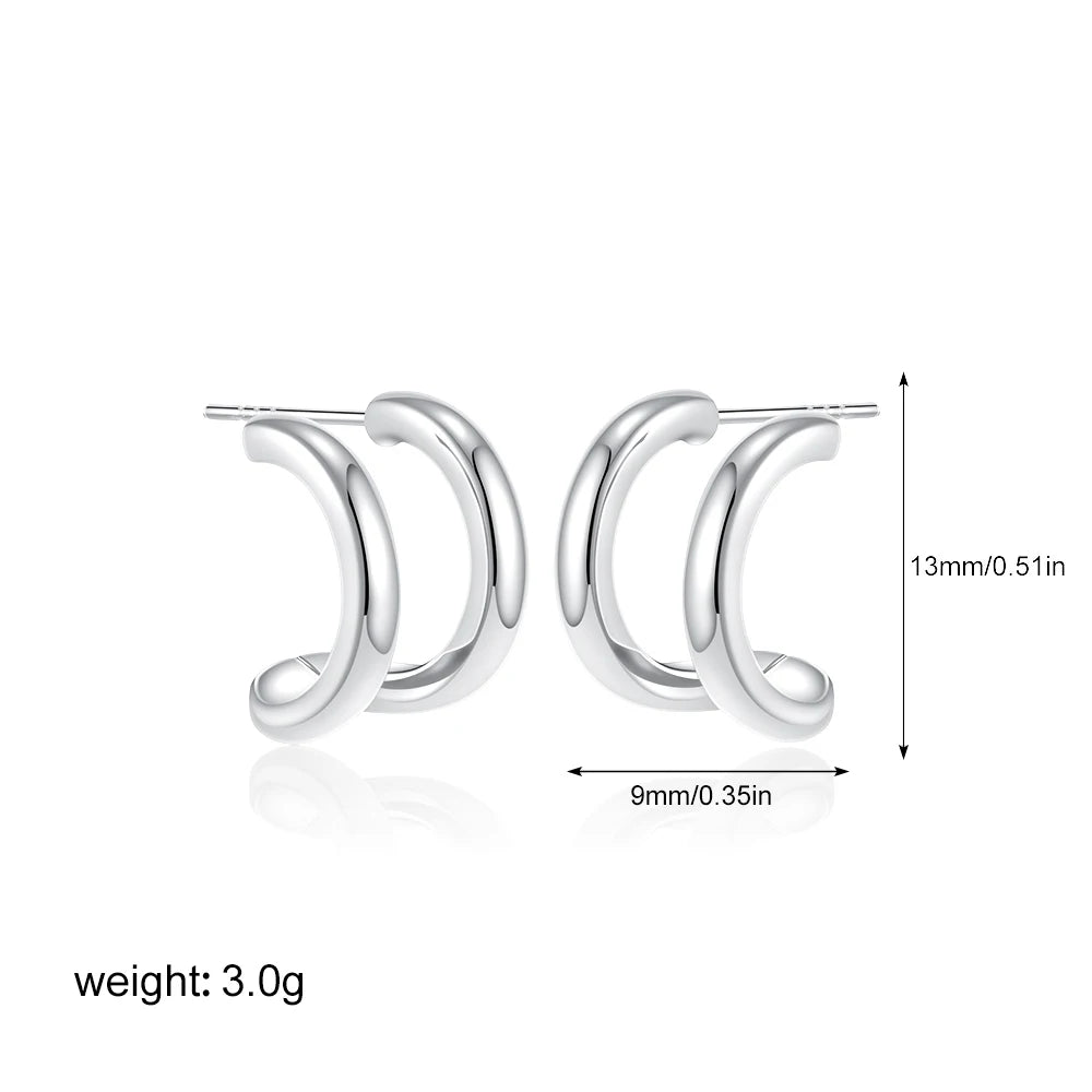 Geometric Gold & Silver Bilayer Stud Earrings – Irregular Metal Texture for Women