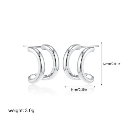 Geometric Gold & Silver Bilayer Stud Earrings – Irregular Metal Texture for Women