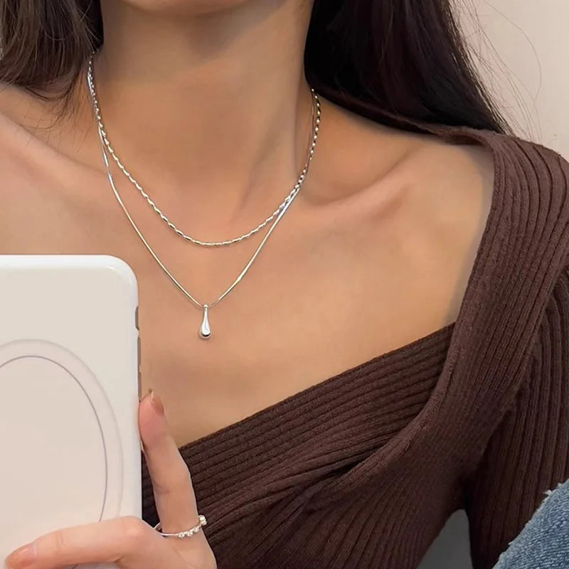 New 925 Sterling Silver Double Layer Necklace Exquisite Geometric Shape Pendant Choker Birthday Party Gift Women's Fine Jewelry