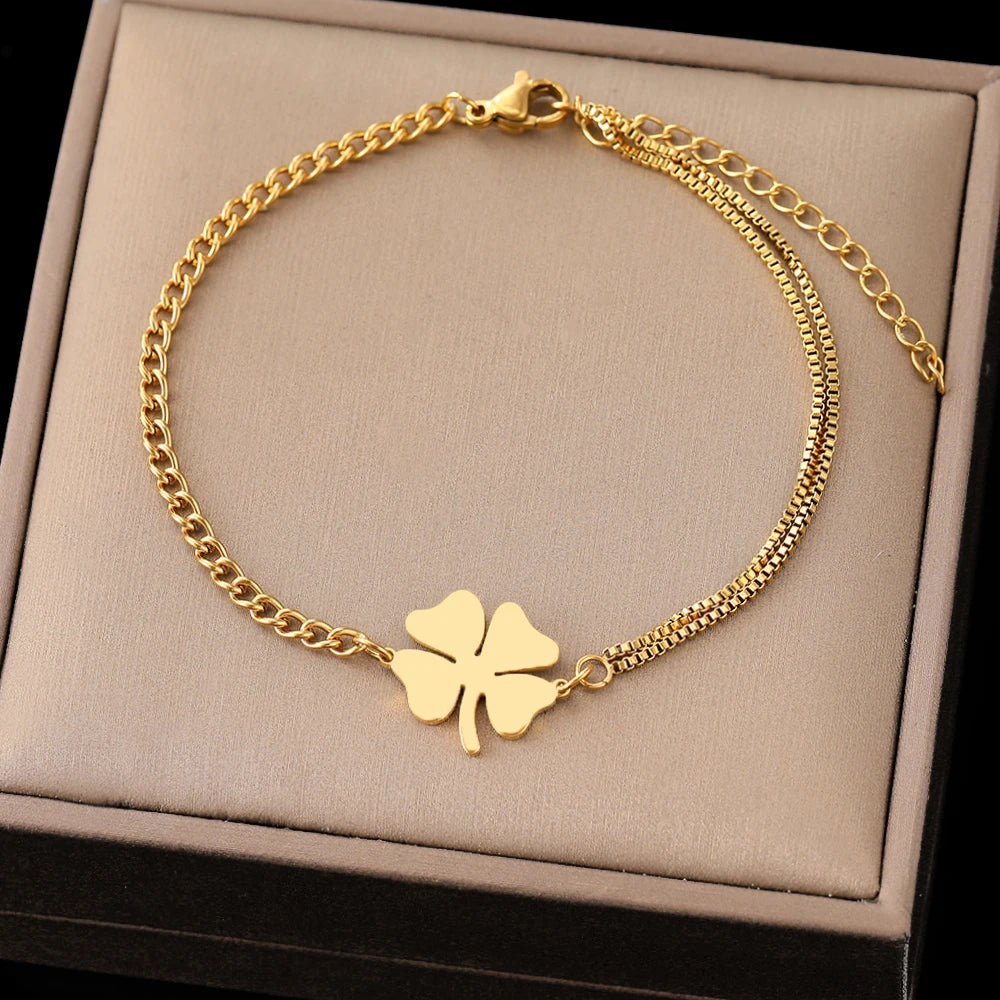 Stylish Lucky Clover Chain Bracelet – High-Quality Stainless Steel