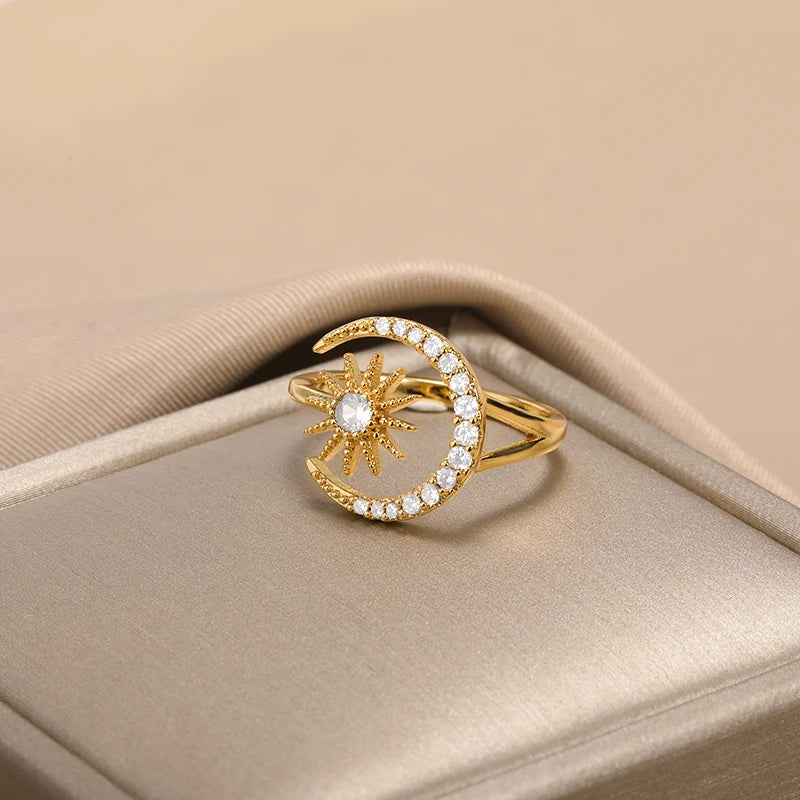 Zircon Star & Moon Adjustable Ring