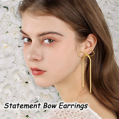 Stylish Long Chain Tassel Earrings with Bowknot Detail – Perfect Statement Jewelry for Women