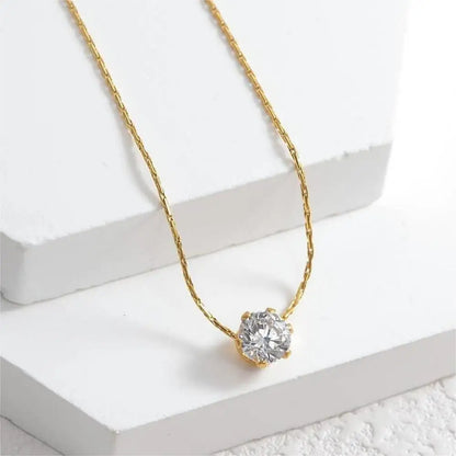 Gold Plated Minimalist Zircon Pendant Necklace – Anti-Tarnish Stainless Steel