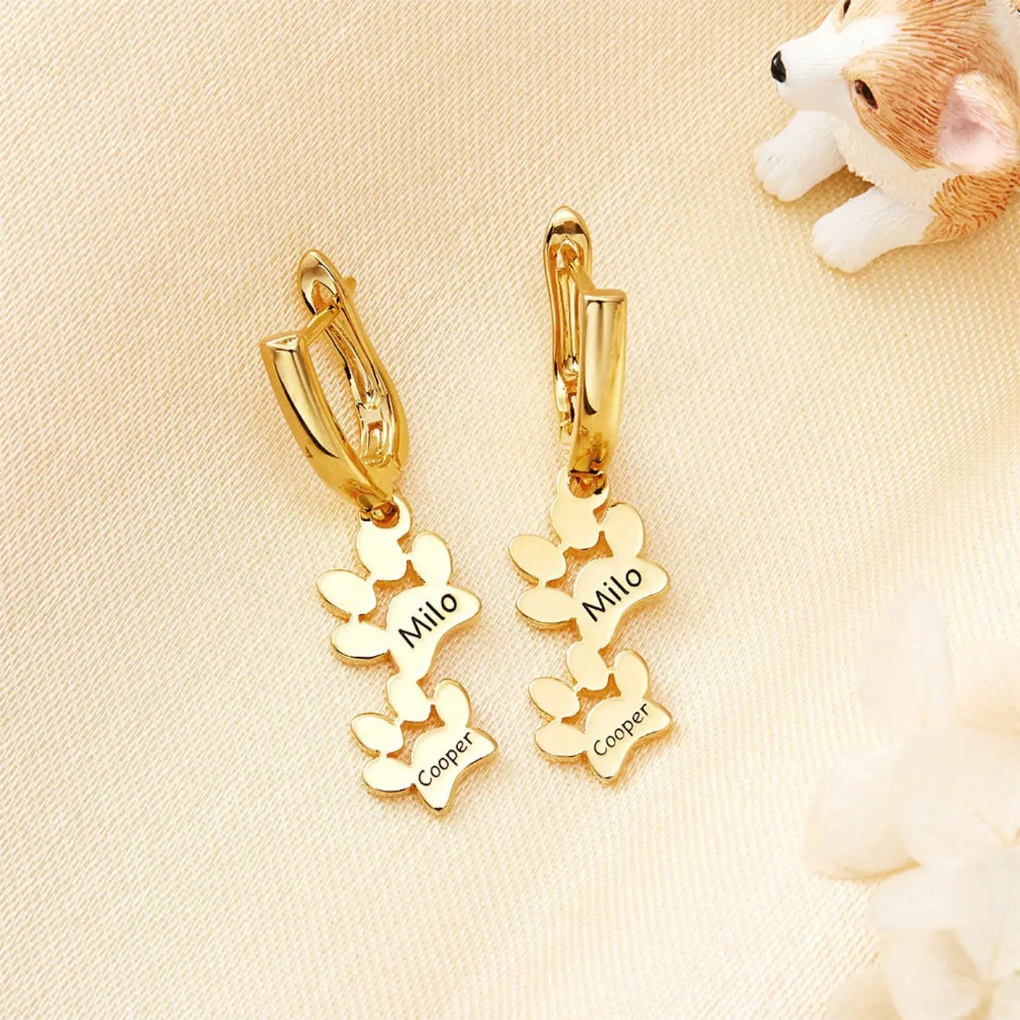 Personalized Dog Paw Print Huggie Earrings – Custom Pet Name Memorial Jewelry, Gift for Pet Lovers