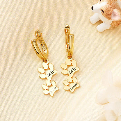 Personalized Dog Paw Print Huggie Earrings – Custom Pet Name Memorial Jewelry, Gift for Pet Lovers