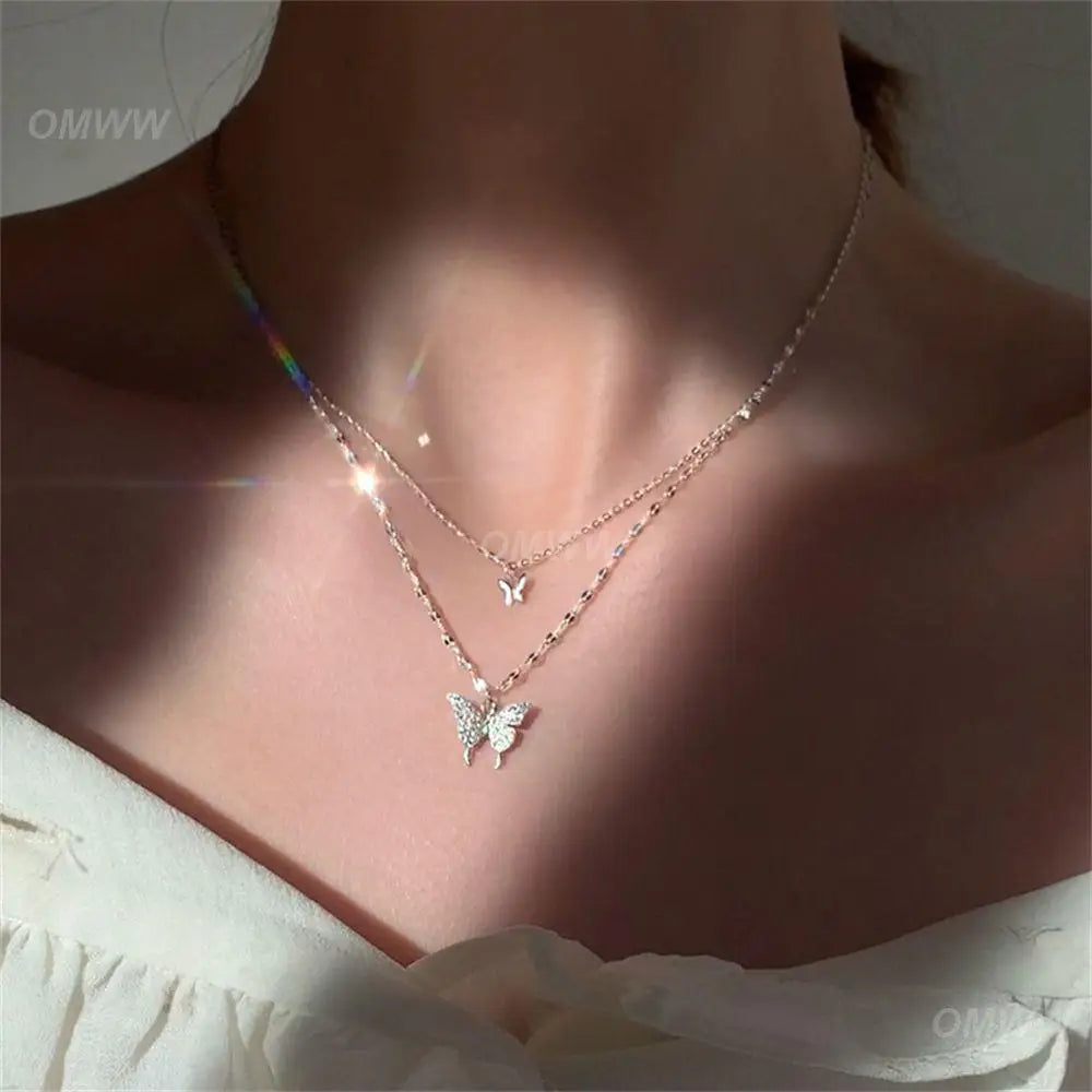 Double Layer Butterfly Pendant Necklace – Sparkling & Elegant