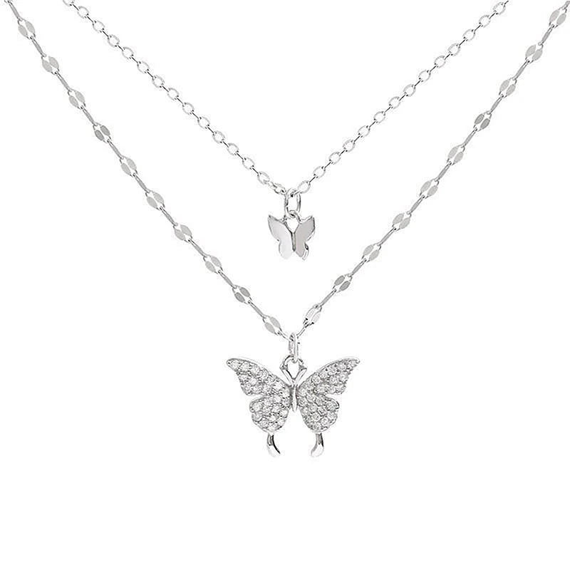 Double Layer Butterfly Pendant Necklace