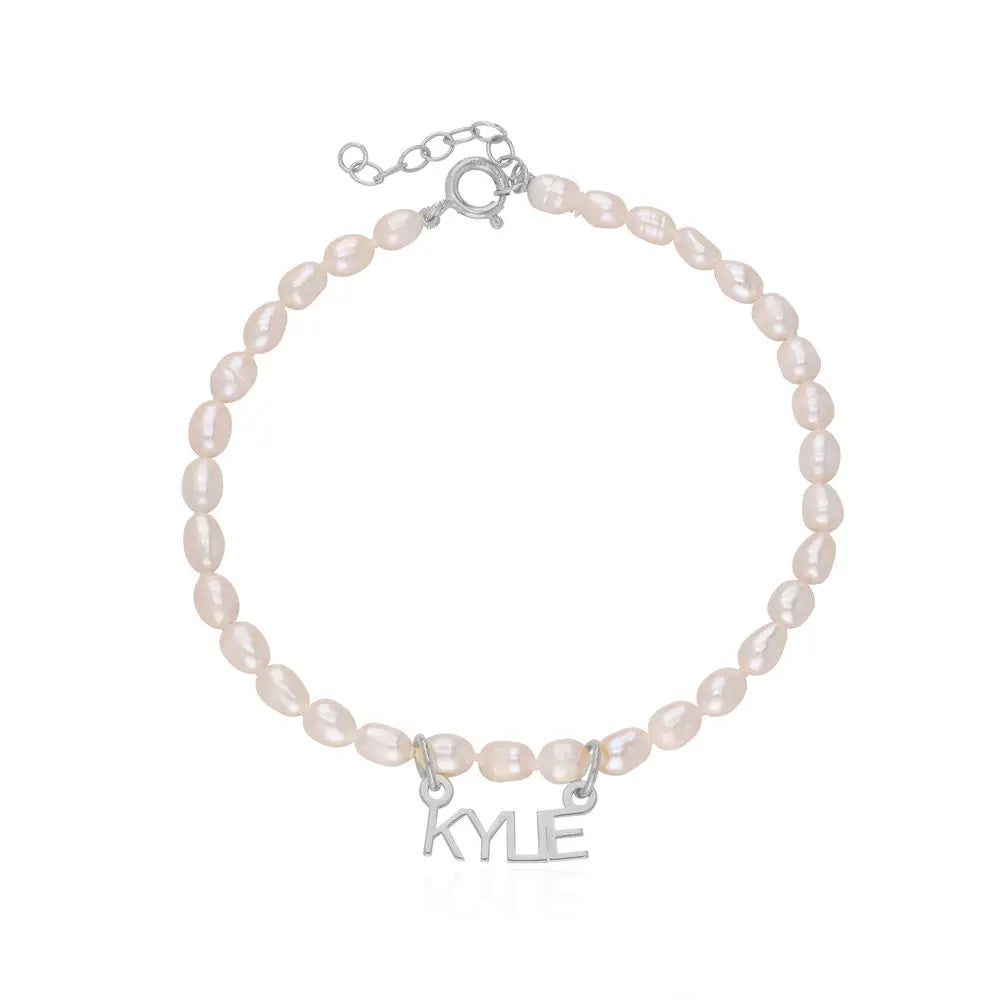 Custom Pearl Name Anklet in 18K Gold-Plated Stainless Steel