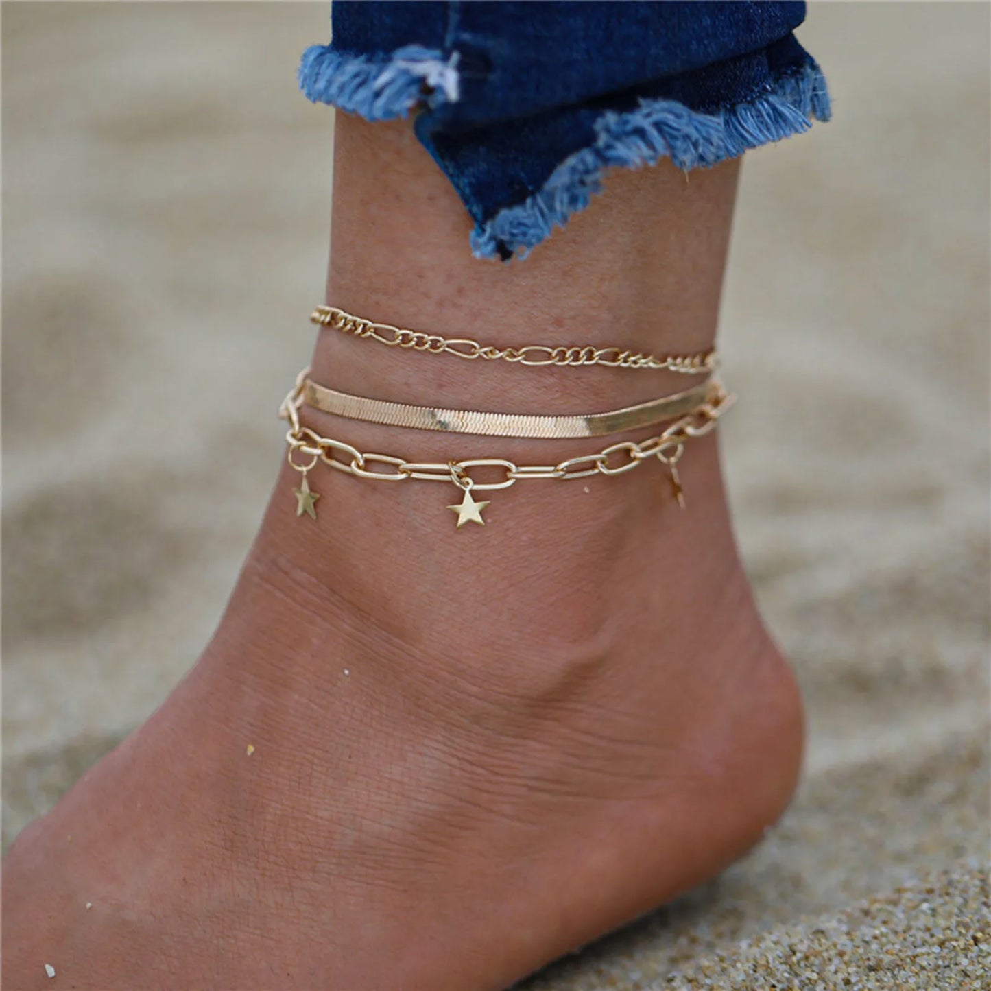 Minimalist Moon & Star Anklet for Women