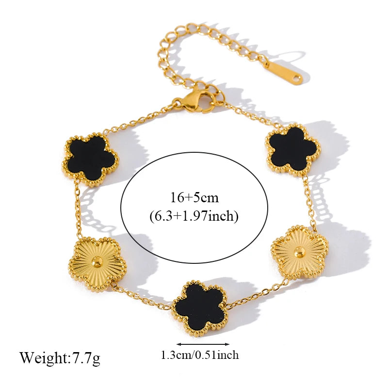 Elegant Stainless Steel Clover Bracelet – Gold Color Flower Charm Wrist Chain