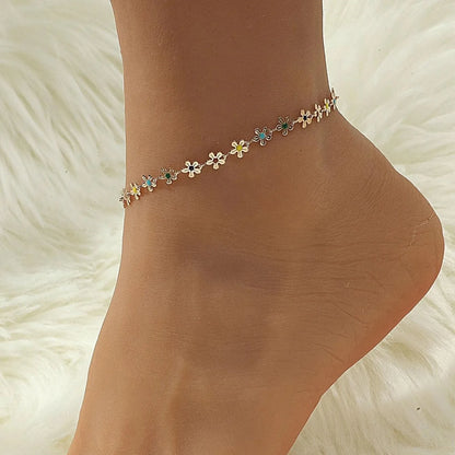 Flower Charm Sterling Silver Anklet for Women