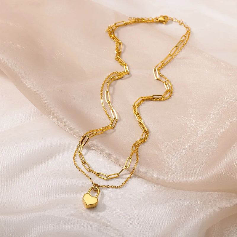 Gold Heart Multilayer Necklace