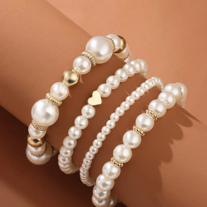 Elegant Pearl Heart Bracelet Set – Timeless Beauty & Grace