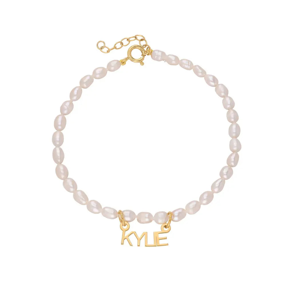 Custom Pearl Name Anklet in 18K Gold-Plated Stainless Steel