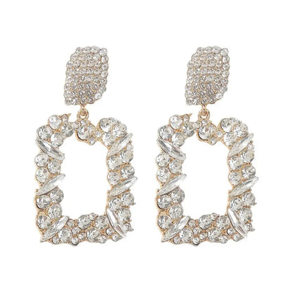 Elegant Geometric Rhinestone Drop Earrings – Multi-Color Luxury Statement Jewelry for Women