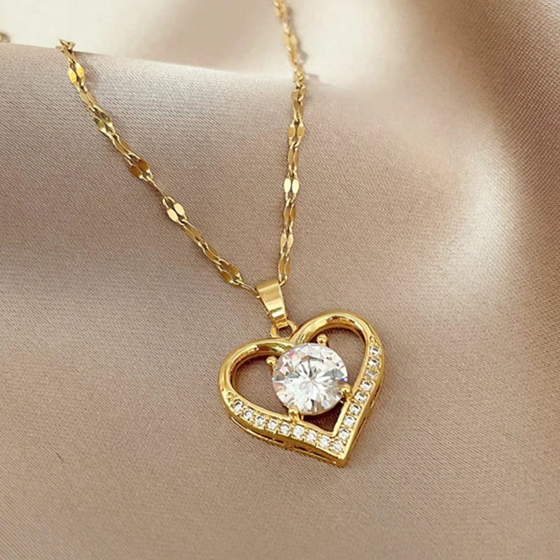 Gold Heart Pendant Necklace – Stainless Steel Romantic Jewelry