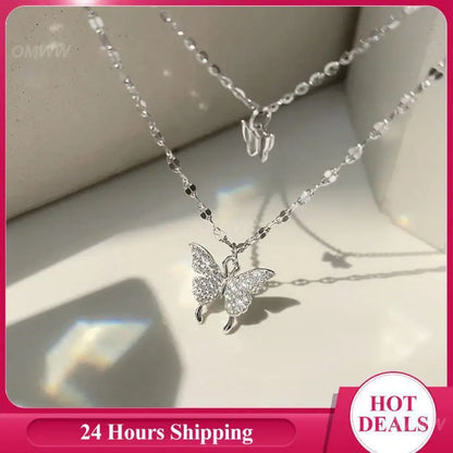 Double Layer Butterfly Pendant Necklace – Sparkling & Elegant