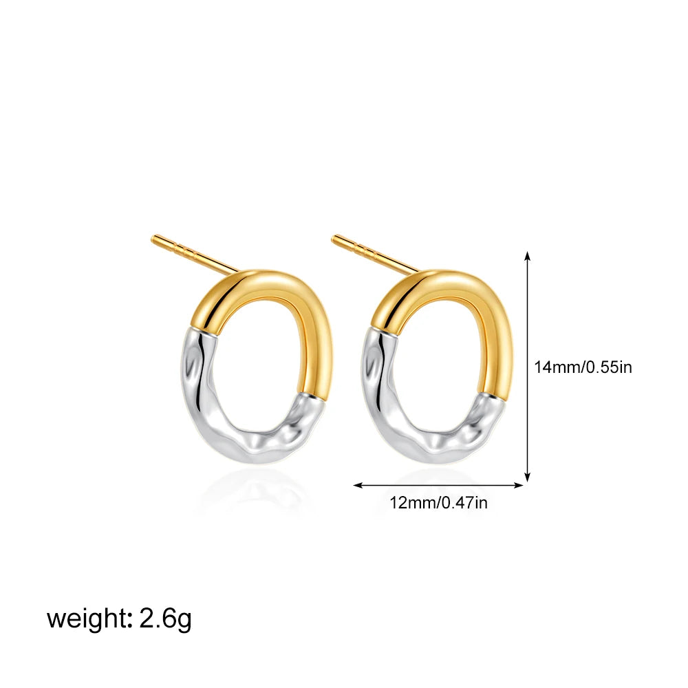 Geometric Gold & Silver Bilayer Stud Earrings – Irregular Metal Texture for Women