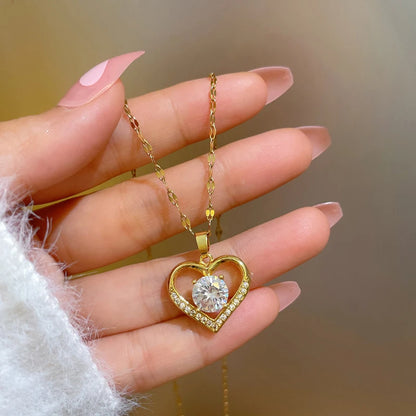 Gold Heart Pendant Necklace – Stainless Steel Romantic Jewelry