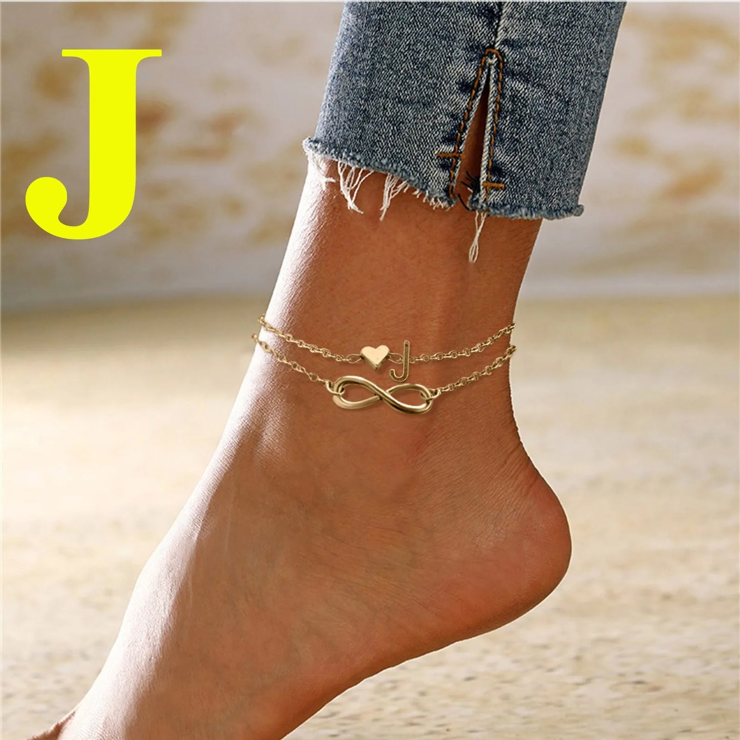 Personalized Heart Initials Anklet