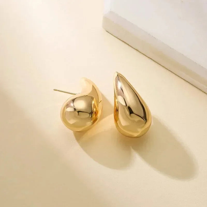 Vintage Gold Plated Teardrop Earrings – Chunky Dome Design for Women