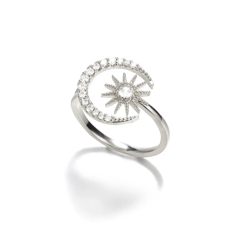 Zircon Star & Moon Adjustable Ring