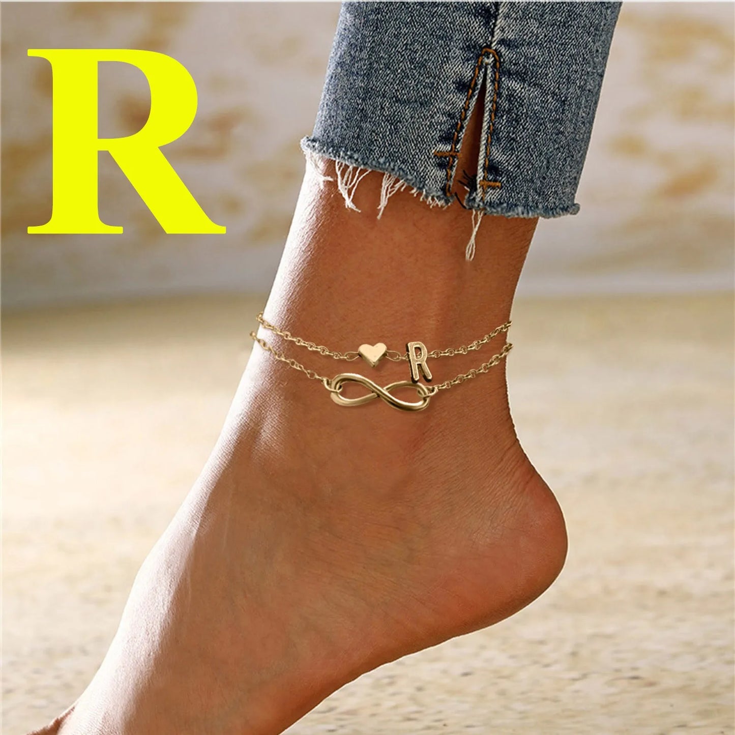 Personalized Heart Initials Anklet