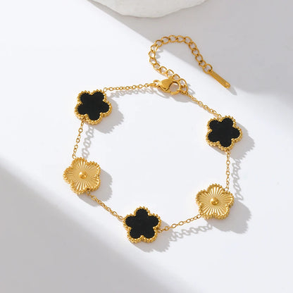 Elegant Stainless Steel Clover Bracelet – Gold Color Flower Charm Wrist Chain