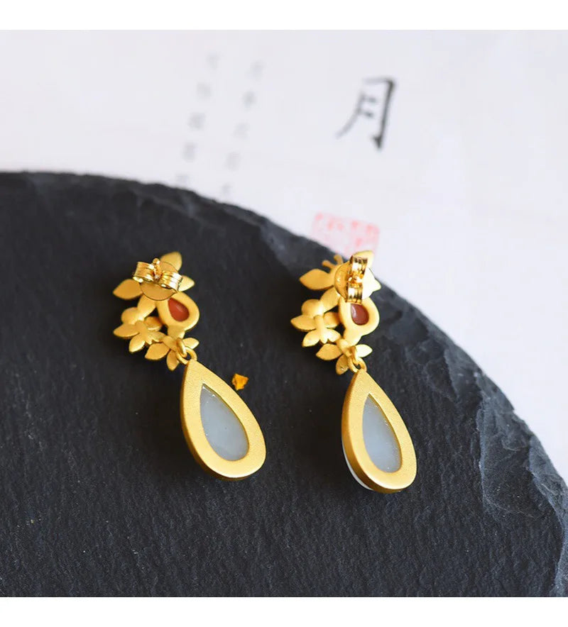 Elegant Water Drop Earrings – Natural Stone Dangle for Wedding & Parties