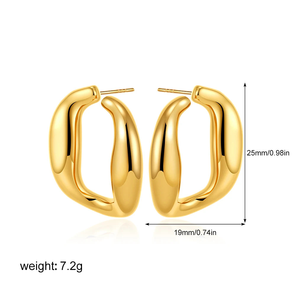 Geometric Gold & Silver Bilayer Stud Earrings – Irregular Metal Texture for Women