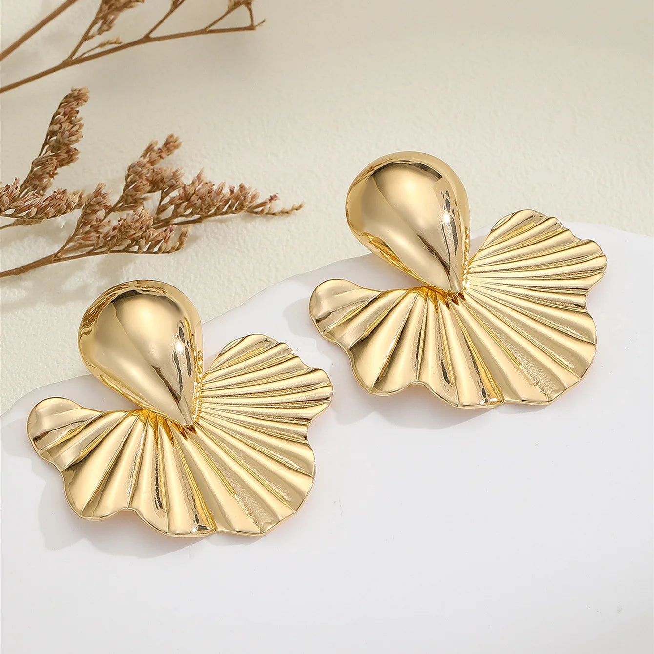 Geometric Apricot Leaves Earrings – Trendy Punk Style Drop Earrings for Women