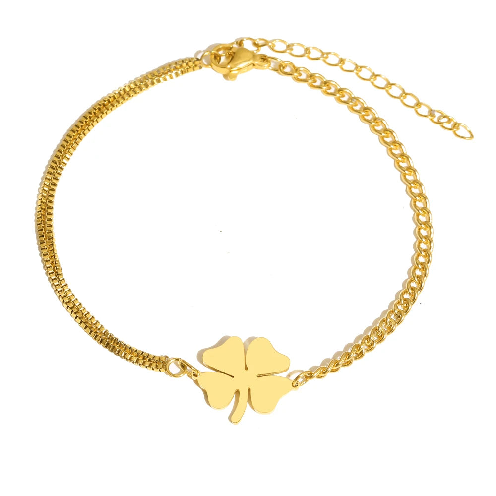 Stylish Lucky Clover Chain Bracelet – High-Quality Stainless Steel