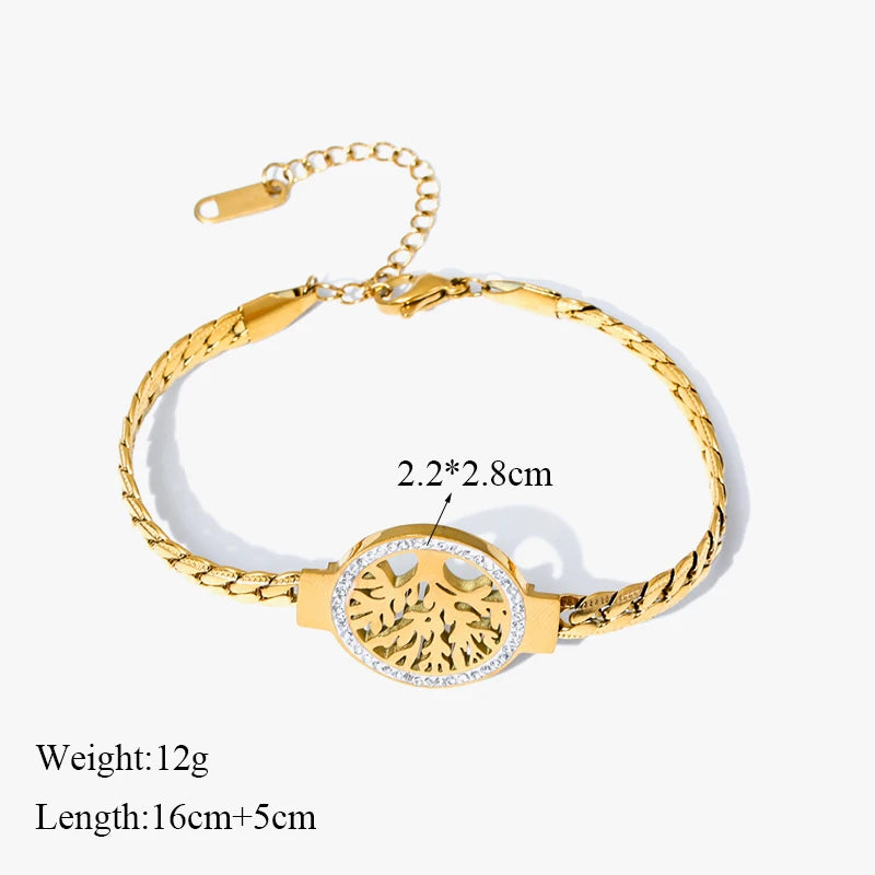 Elegant Tree of Life Bracelet – 18K Gold Plated Stainless Steel for Women