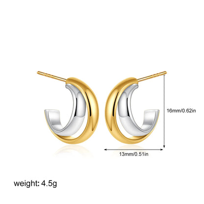 Geometric Gold & Silver Bilayer Stud Earrings – Irregular Metal Texture for Women