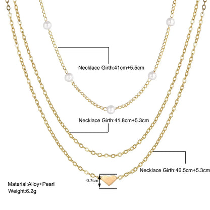 Multilayer Pearl Cross & Heart Pendant Necklace