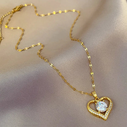 Gold Heart Pendant Necklace – Stainless Steel Romantic Jewelry