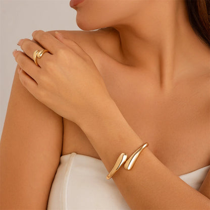 Bold Geometric Waterdrop Cuff Bracelet – Thick Open Design for Women